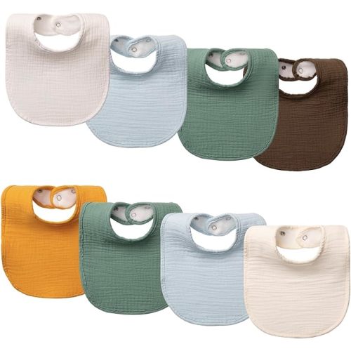 Muslin Baby Bibs for Baby Girl & Boy 100% Cotton 8-Pack Baby Drool Bibs - Quick-Dry Absorbent Bandana Bibs