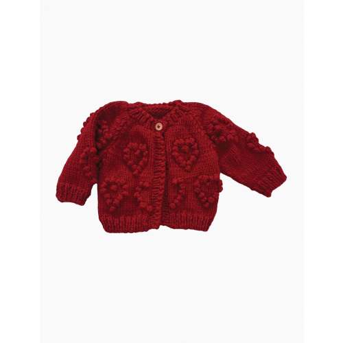 Heart Popcorn Cardigan in Red