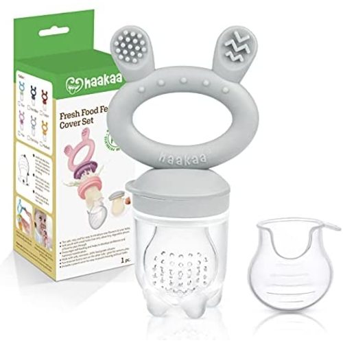 Haakaa Baby Fruit Food Feeder Pacifier | Milk Frozen Set | Silicone Feeder and Teether for Infant Safely Self Feeding, BPA Free Teething Relief Toy (Slate Grey)