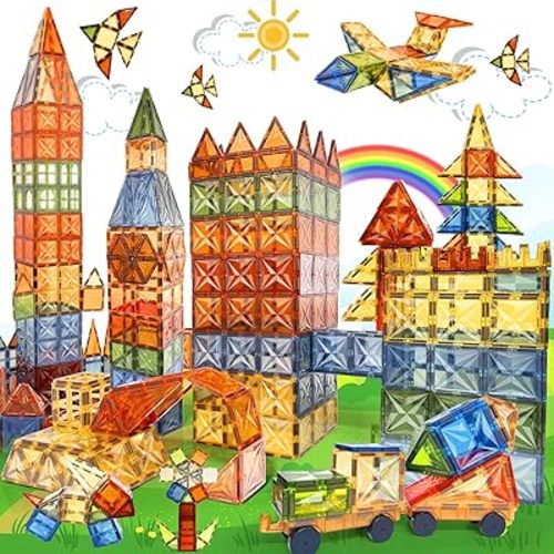 120 PCS Magnet Tiles, Brown Magnetic Blocks Building Set for Kids Age 3-5 4-8, STEM Magnet Toys 3D Kids Magnets Preschool Educational Learning Toys for Boys and Girls Ages 3 4 5 6 7 8+ Years Old