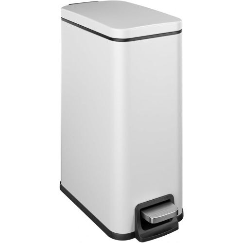 Slim Bathroom Trash Can with Soft Close Lid, 1.6 Gallon Stainless Steel Garbage Can with Removable Inner Bucket, Durable Step Pedal, Small Trash Bins for Toilet, Bedroom, Kitchen, Office