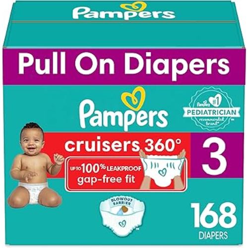 Pampers Cruisers 360 Diapers - Size 3, One Month Supply (168 Count), Pull-On Disposable Baby Diapers, Gap-Free Fit