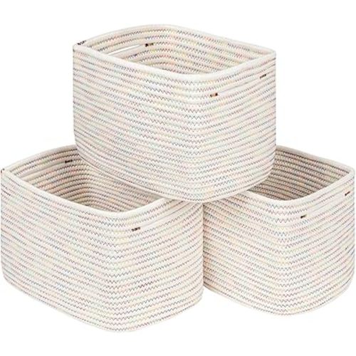 Cubes Storage Bins for Closet Storage,Skin-friendly Cube Shelf Woven Baskets Bins for Organizing, Rectangle Decorative Rope Basket for Nursery Basket Organizer, Rainbow set of 3