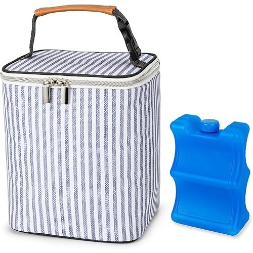 Breast Milk Cooler Bag with Ice Pack Fits 4 Baby Bottles Up to 9 Ounce, Baby Bottle Tote Bag Great for Nursing Mom Daycare