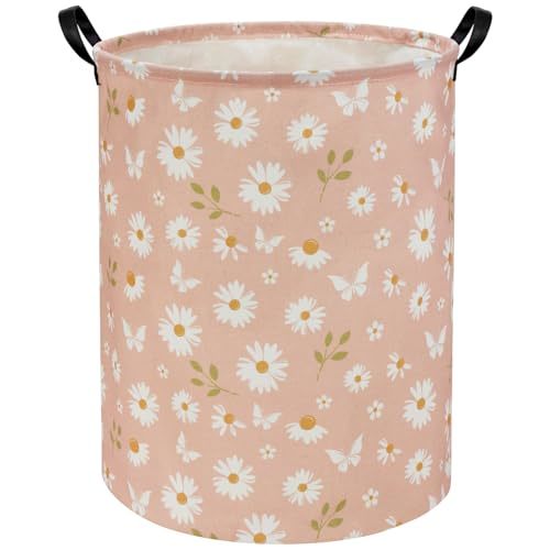 TIBAOLOVER Kids Laundry Basket Baby Hamper Toy Storage Bin for Girls Room Decor Baby Nursery Hamper Gift Baskets for Bedroom Bathroom(Daisy)