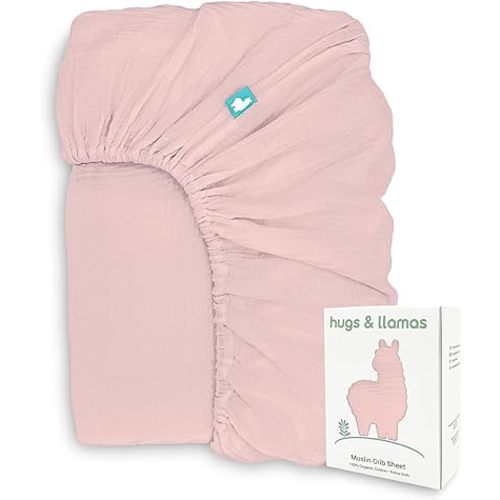 Hugs & Llamas - 100% Organic Cotton Muslin Fitted Sheet for Boys & Girls | Neutral Organic Crib Sheets