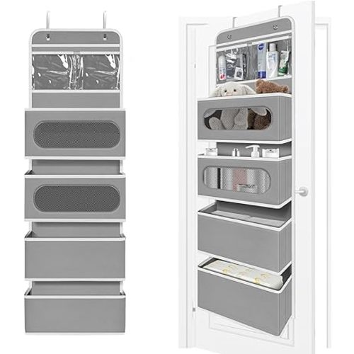Over The Door Organizer, Door Hanging Organizer with 2 Small PVC and 4 Large Pockets Behind The Door Storage Organizer for Nursery Closet Cabinet Baby Storage Diapers Cosmetics, Toys, Sundrie
