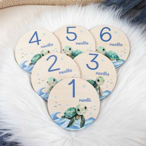 Turtle Milestone Cards, Baby Milestone Ocean Life Discs Marker, Wood Milestone Cards, Baby Milestones, Under The Sea Nursery Theme O33
