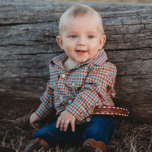 Red Plaid LS Pearl Snap Onesie Baby (0-18M)