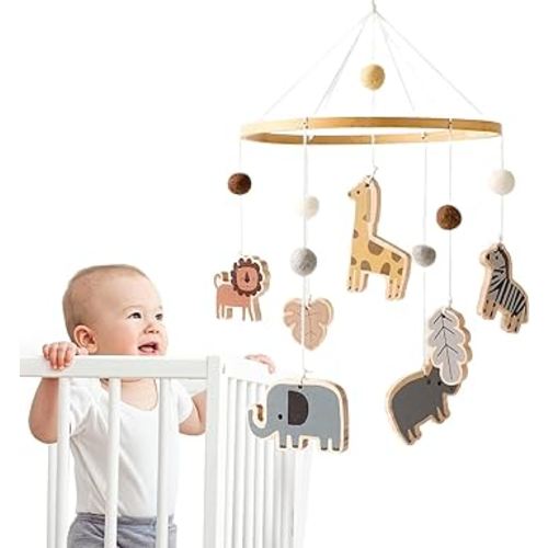 Baby Mobile for Crib - Jungle Animals Baby Mobile - Nursery Safari Mobile for Girl or Boy | Gender Neutral Handmade Mobile| Wild Animals Ceiling Mobile