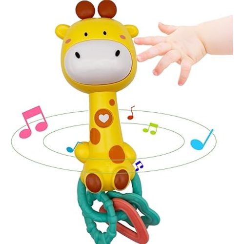 Musical Rabbit Light-Up Toy and Teething Ring for Toddlers Sensory Chew and Fine Motor Skills Toy Baby Rattle and Teething Toys for 6 12 18 Month Babies (Giraffe)