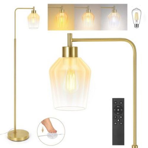 Whizmax Industrial Floor Lamp With 3 Temp Dimmable Bulb&gradient Gold Glass Shade, Modern Standing Lamp Tall Lamp With Remote&foot Control,gold