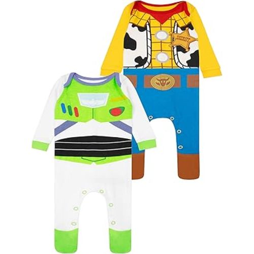 Disney Toy Story Baby Sleepers 2 Pack, Woody And Buzz Lightyear Baby Sleep And Play, Newborn Footie Pajamas 3-6M Multicolor