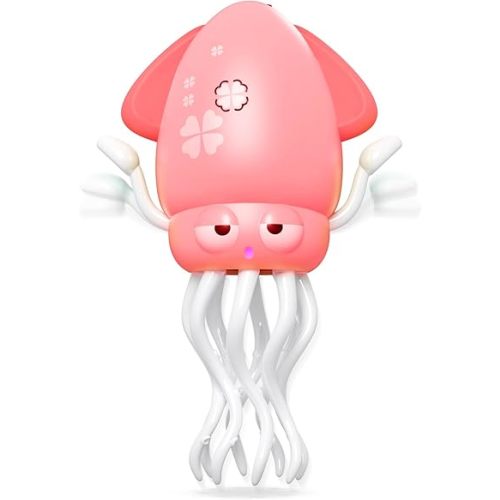 Yeaye Electric Magic Dancing Octopus, Crawling Baby Squid Toy, Infant Tummy Time Toys 3 4 5 6 7 Dancing Squid Toy with LED & Music Stress Relief Gift, Interactive Fun, Floor Games(Pink)