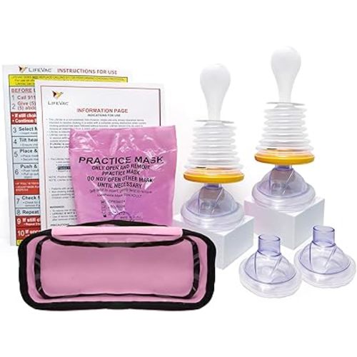LifeVac Home & Pink Travel Kit Combo - Portable Suction Rescue Device, First Aid Kit for Kids and Adults, Portable Airway Suction Device for Children and Adults