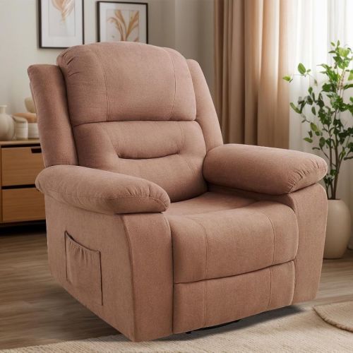 Rocking Recliner Chair for Adult,360 Swivel Nursery Reclining Glider for Living Room,Brown