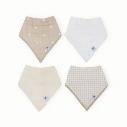 Little Unicorn Cotton Muslin Bandana Bib - Taupe Cross - 4pk