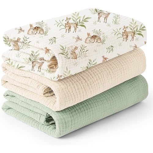 Konssy 3 Pack Muslin Swaddle Blankets for Unisex, Newborn Receiving Blanket, Large 47 x 47 inches, Soft Breathable Muslin Baby Swaddles for Boys & Girls