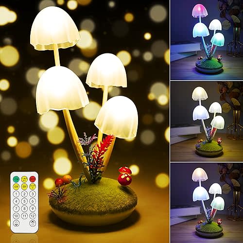 Mushroom Night Light for Kids, Wonderland Mushroom Lamp Decor Small Table Lamp, Dual-Colors Bedside Lights with Dimmable Remote & Timer, Gift for Teen Girls Bedroom, Indoor Living Room Decorations