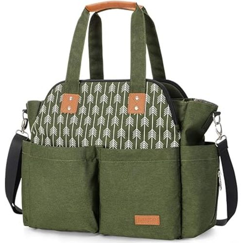 Lekebaby Diaper Tote - Large Waterproof Mommy Bag for Hospital, Travel, Green