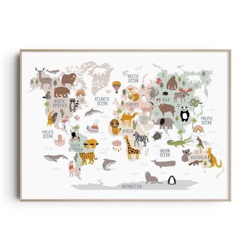 Nursery Print, World Map Animal Print, Safari Nursery Wall Art, Safari Nursery Decor, Kids Wall Art, Animal Map, Kids Wall Art, Boho