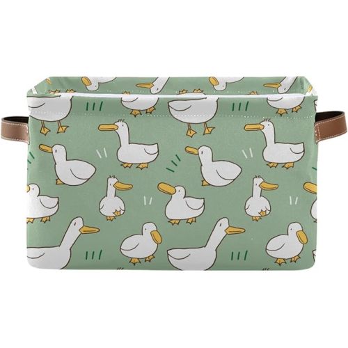 xigua Cartoon Goose Storage Basket Collapsible Toy Storage Bins Waterproof Canvas Storage Basket with Leather Handles for Home Closets Offices,Bedrooms,Toy and Gift Baskets,1PCS