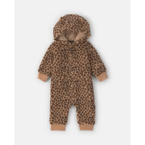 Baby Girl Leopard Teddy Fleece Long-Sleeve Jumpsuit - Brown | Carter's