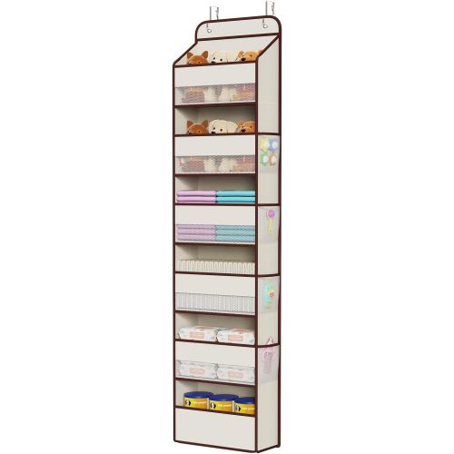 Univivi 6 Tier Over The Door Organizer With 8 Mesh Side Pockets, Bathroom Organizers and Storage Over The Door Organizer For Nursery Baby Essentials (Beige)