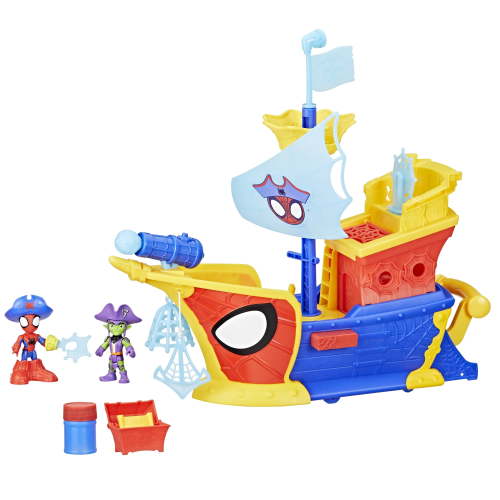 Marvel Spidey and his Amazing Friends Water-Webs Webs Ahoy Bubble Pirate Ship Toy, 3-Inch (7.6) Action Figures & Boat Playset, Super Hero Toys, 3+
