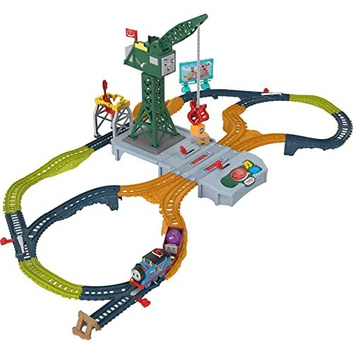 Thomas & Friends Motorized Train Set, Talking Cranky Delivery Set, Talking Crane & Battery Powered Toy Train with Songs & Sounds (Amazon Exclusive)