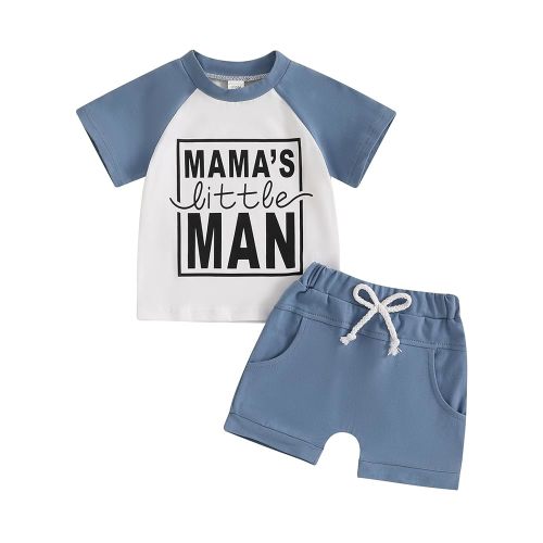 MoZiKQin Baby Boy Summer Clothes Cute Letter Print Short Sleeve Tshirt and Shorts Set Toddler Summer Outfits for Boys