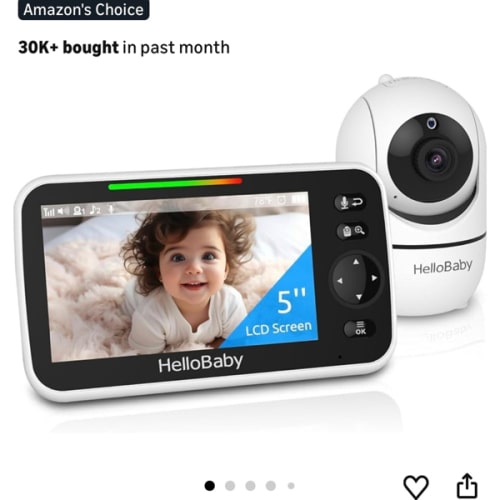 HelloBaby No WiFi Baby Monitor 5" Screen 30-Hour Battery Pan-Tilt-Zoom Video Upgrade with Camera and Audio, Night Vision, VOX, 2-Way Talk, 8 Lullabies and 1000ft Range, HB6550