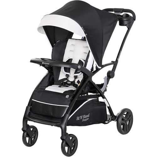 Baby Trend Sit N' Stand 5-in-1 Collapsible Shopper Stroller with Canopy, Visor, Extendable Storage Basket, Phone Tray, and 2 Cup Holders, Modern Khaki
