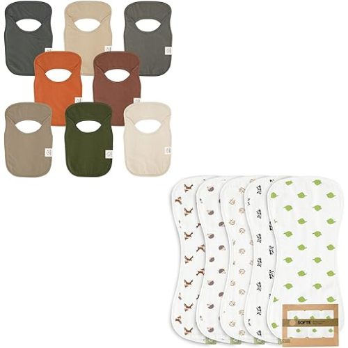 KeaBabies 8-Pack Baby Bibs for Boys, Girls and 5-Pack Muslin Baby Burp Cloths - Pull-on Bibs for Baby Girl, Baby Boy - Bamboo Viscose Cotton Burp Cloth - Baby Girl Bib