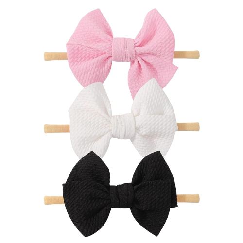 yoyokid 3PCS 4" Baby Girls Bow Headband, Elastic Nylon Hairbands Soft Baby Hairbands with Bows Hair Accessories for Newborn Infant Toddler, Black Pink White