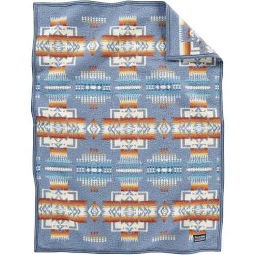 Pendleton Chief Joseph Crib Blanket 32" x 44" - Wool Cotton, Lightweight, Reversible, Soft and Durable Baby Blanket for Home and Travel - Slate