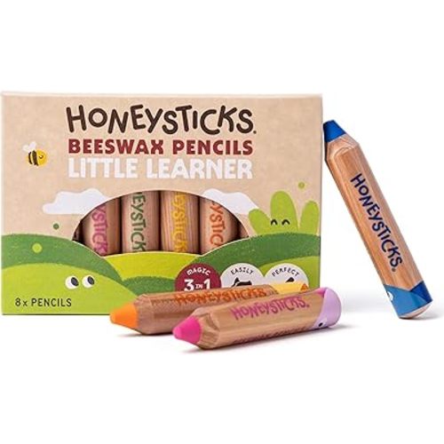 Honeysticks Little Learner Jumbo Colored Pencils (8 Pack) - My First Pencils with Non-Toxic Beeswax Core, Large Easy Grasp Pencil Size, Bright Colors, Toddler Coloring and Drawing, Ages 1-3, 2-4