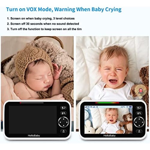 HelloBaby No WiFi Baby Monitor 5" Screen 30-Hour Battery Pan-Tilt-Zoom Video Upgrade with Camera and Audio, Night Vision, VOX, 2-Way Talk, 8 Lullabies and 1000ft Range