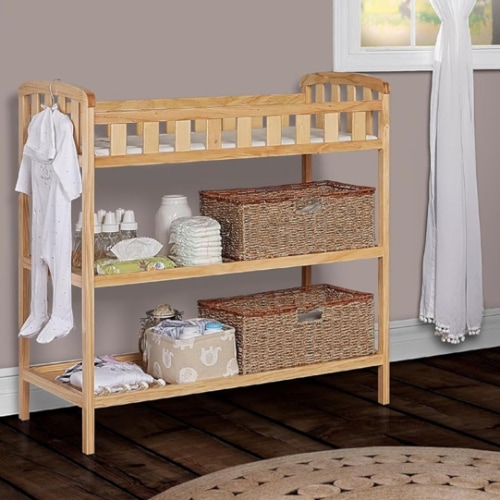 Dream On Me Emily Changing Table In Natural, Comes With 1" Changing Pad, Features Two Shelves, Portable Changing Station, Made Of Sustainable New Zealand Pinewood