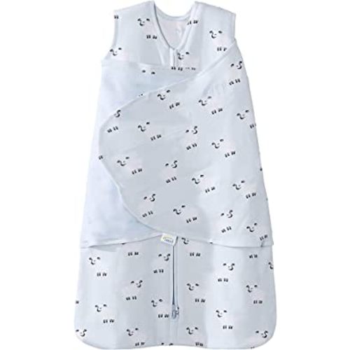 HALO 100% Cotton Sleepsack Swaddle, 3-Way Adjustable Wearable Blanket, TOG 1.5, Aqua Sheep, Newborn, 0-3 Months