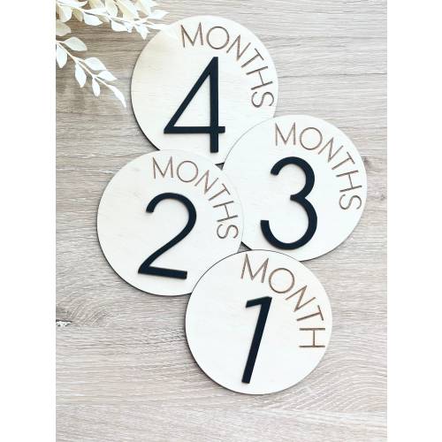 Baby Monthly Milestone Gender Neutral Engraved Wood Disc for First Year Monthly Baby Newborn Photo Prop Custom Baby Name Plaque New Mom Gift