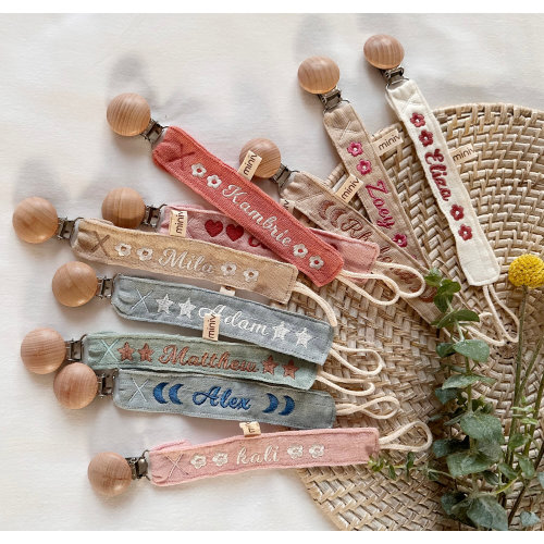 Personalized Pacifier Clip Holder /  Embroidered Name / Custom Boho Pacifier Holder / Custom Baby Name / Monogrammed Baby Shower Gift