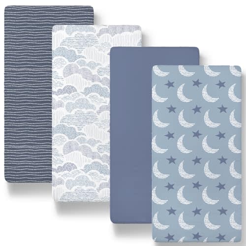 The Peanutshell Baby Bassinet Sheets 4-Pack for Girl or Boy - Soft, Oval & Fitted Baby Girls or Boys Sheet, Rectangle, Fitted Covers for Crib, Halo Bassinet Mattress - Soft Cloud