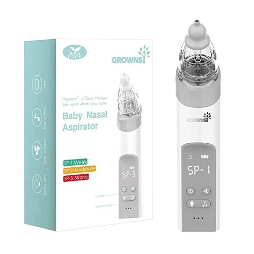 Baby Nasal Aspirator | Baby Nose Sucker | Snot Sucker for Baby - Baby Nose Cleaner, Automatic Booger Sucker for Infants, Rechargeable, With Music & Light soothing Function - gray