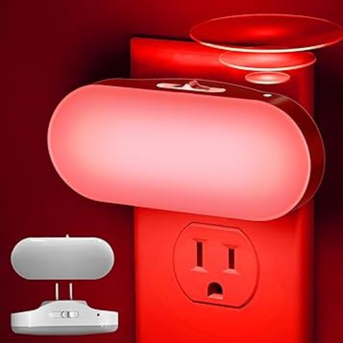DORESshop Red Night Light, Auto On/Off, 0-100 LM Adjustable Brightness, Dimmable Plug Into Wall Light Sensor Night Light for Kids Room, Bedroom Night Light, Stair Lights, 1W, 2 Pack