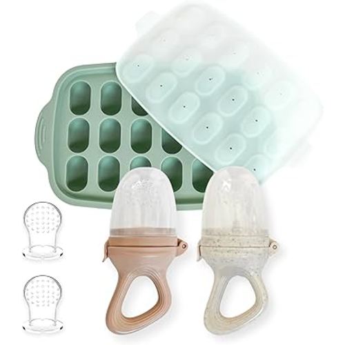 Hippypotamus Baby Food Feeder & Freezer Tray - Silicone Fruit Feeder - Pacifier Teething Toys - 2 Extra Pouches - Set of 2
