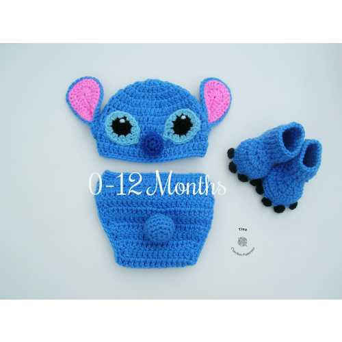 CROCHET PATTERN - Stitch Baby Hat and Diaper Cover Set | Newborn Photo Prop | Baby Halloween Costume | Sizes 0–12 months
