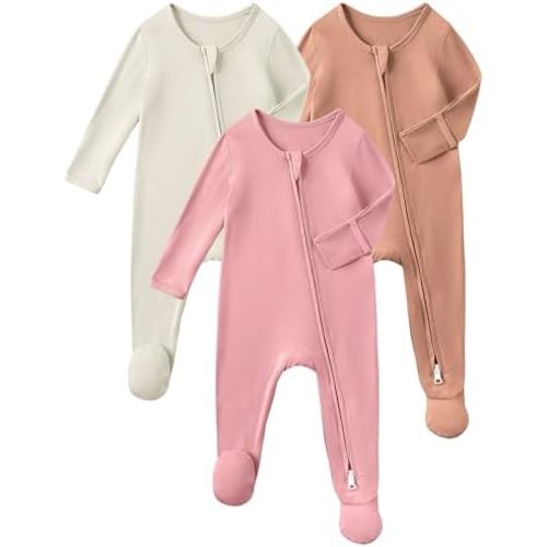 Yoofoss Rayon Made From Bamboo Baby Pajamas 3pcs Newborn Sleepers For Boy Girl Clothes, 0-3 3-6 6-9 Months Footed Pjs