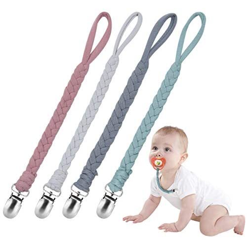 Baby Pacifier Holder for Boys and Girls, Teething Straps Unisex Design, Smoother Clip 100% Handmade Braided, Easy to Use for Teething Toy(4 Pack