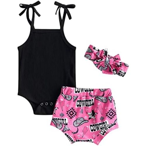 Kuriozud Newborn Infant Baby Girl 2 Piece Summer Outfits Tank Romper Top + Ruffle Bloomer Shorts Set Clothes